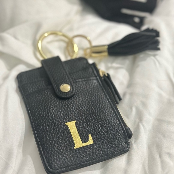 Nanette Lepore Accessories - Nanette Lepore Black Leather Tassel Keychain Wallet ID Card - Monogrammed “L”